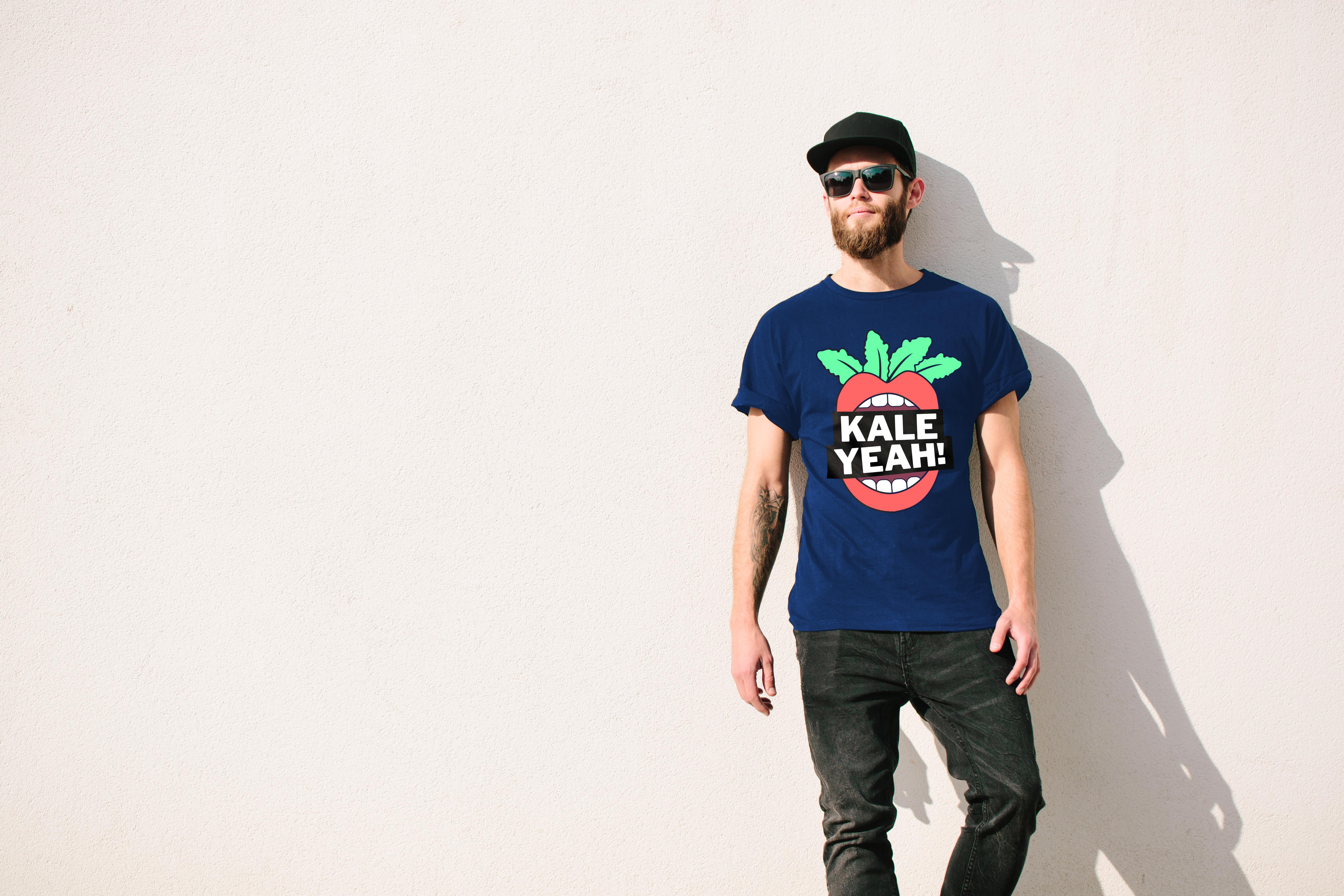 Man wearing a Kale Yeah! t-shirt