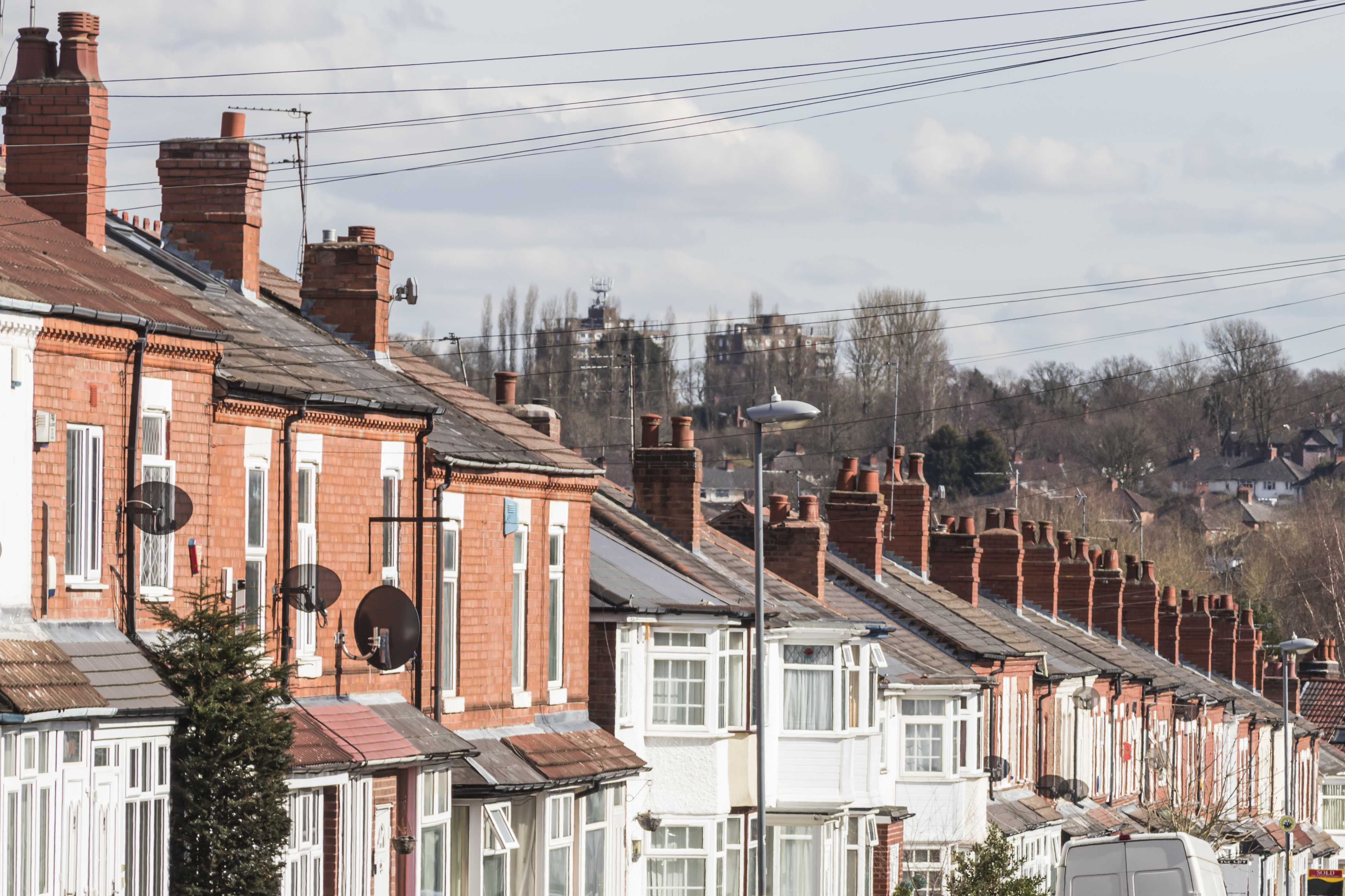 Row of terraced house roofs 