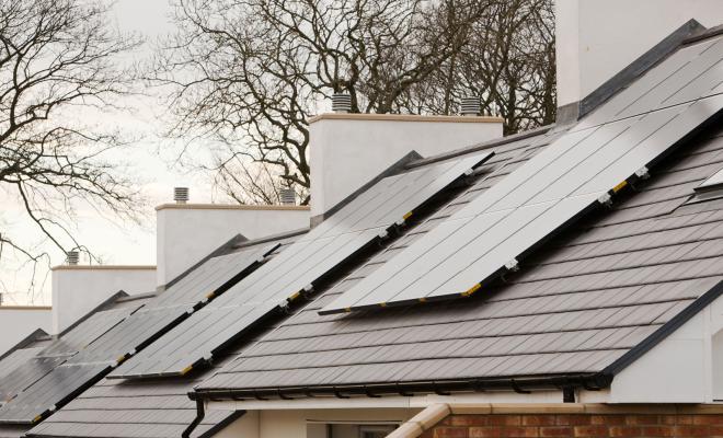Solar panels on the rooves of houses