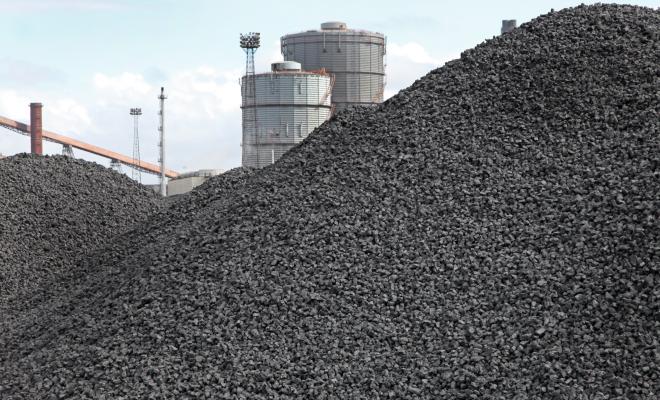 Stock piles of coking coal, at a steel making plant.