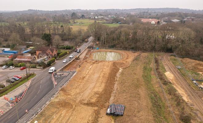 Aerial shot of building site in Hampshire
