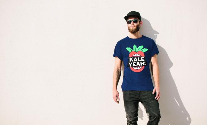 Man wearing a Kale Yeah! t-shirt