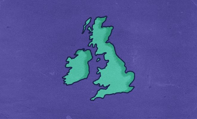 Simple illustration of British Isles and Ireland in bright colours