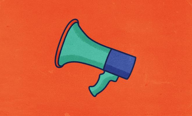 Simple illustration of megaphone in bright colours